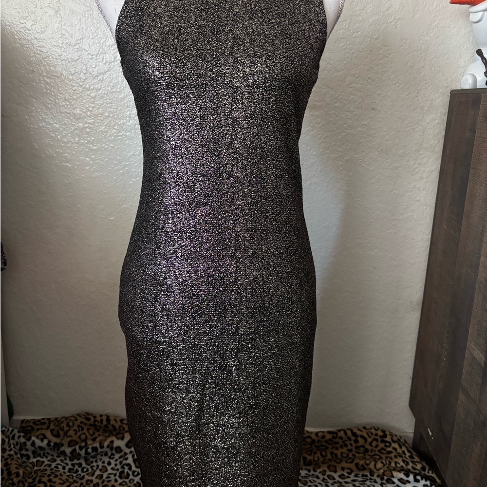Stunning Strapless Black Glitter Dress